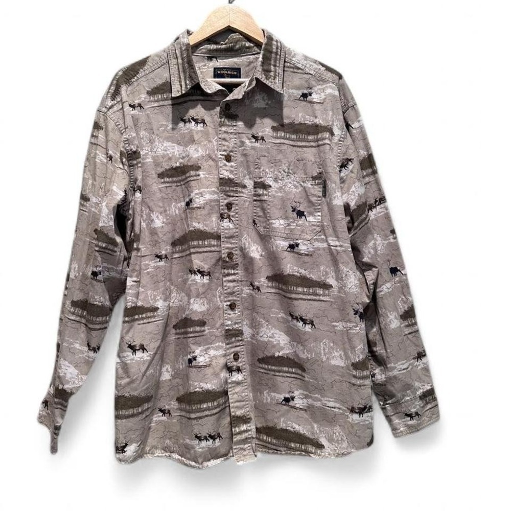 Woolrich Men's 100% Cotton Moss Western Elk Button Down Shirt Sz XL